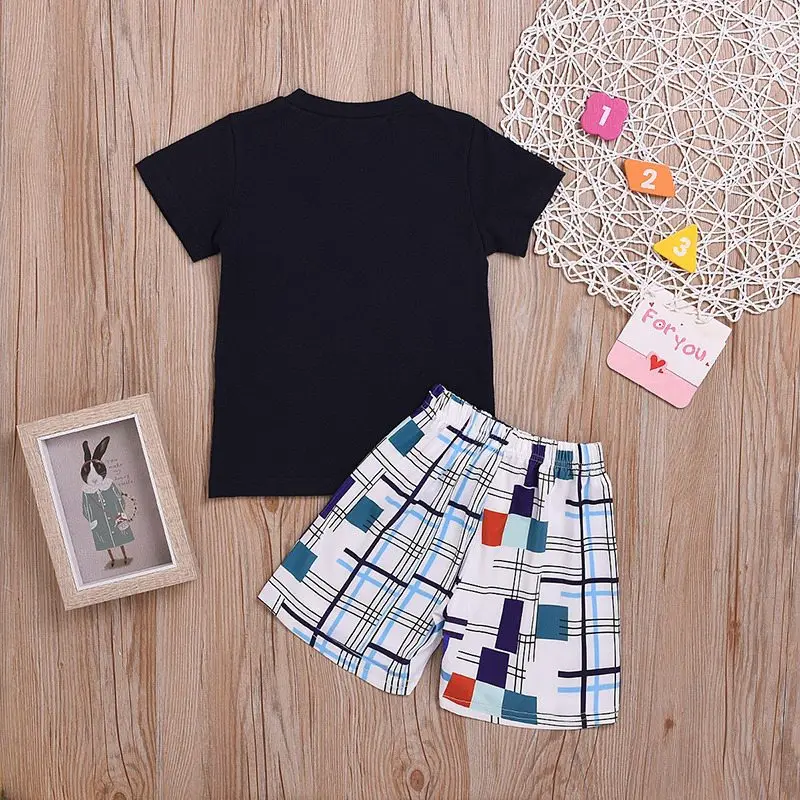 Summer Short Sleeve Embroidery Cartoon Print T-shirt Tops+Shorts Suits Costume Set Kids Boy Girl Casual Sets | Детская одежда и