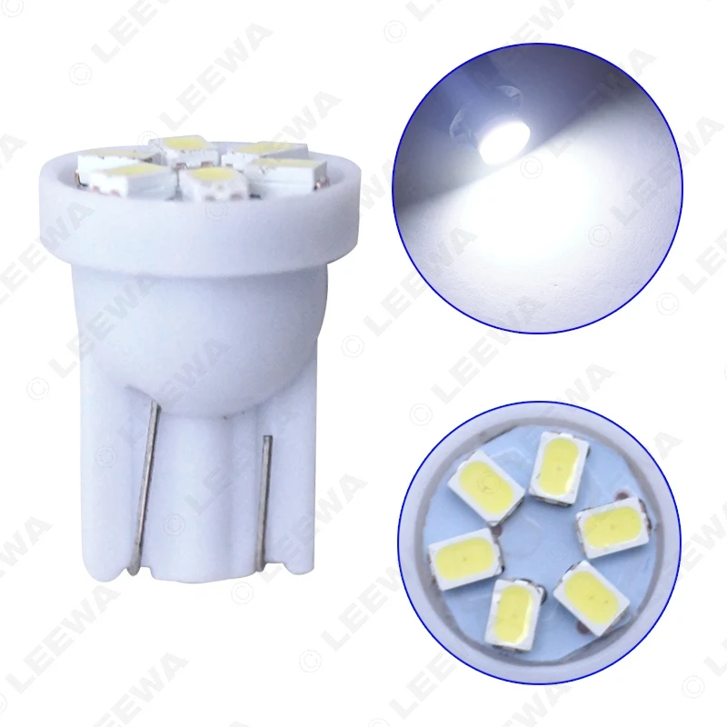LEEWA 100 шт. мощность автомобиля Авто T10 W5W 194 168 6 SMD клиновидсветодиодный ные