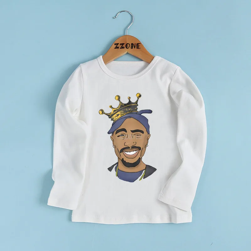 whiteF Детская футболка в стиле хип-хоп с принтом «Тупак 2pac» модная повседневная одежда для малышей белая футболка с длинными рукавами для мальчиков и девочек LKP287 - Цвет: whiteF