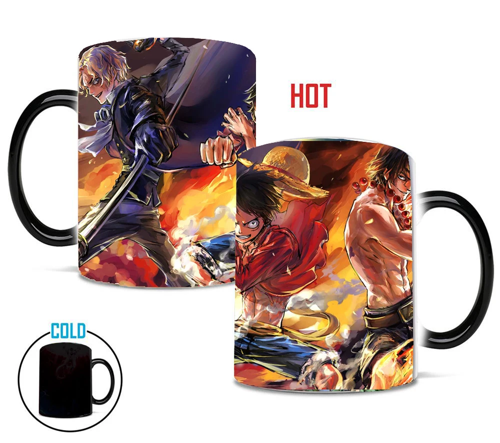 Одна штука кружки luffy sabo ace кружка горячая холодная тепло раскрывает путешествия волшебные цвета меняющие кружки чашки лучший подарок для ваших друзей
