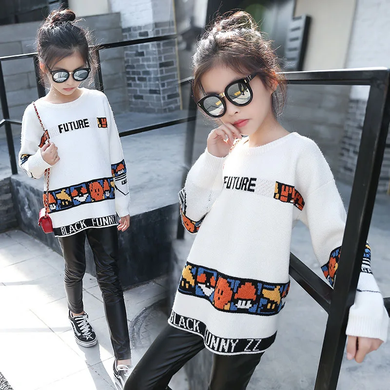 Белые повседневные свитера для девочек с рисунками детские костюмы трикотаж топы 4 6 8 10 12 лет|Свитера| |