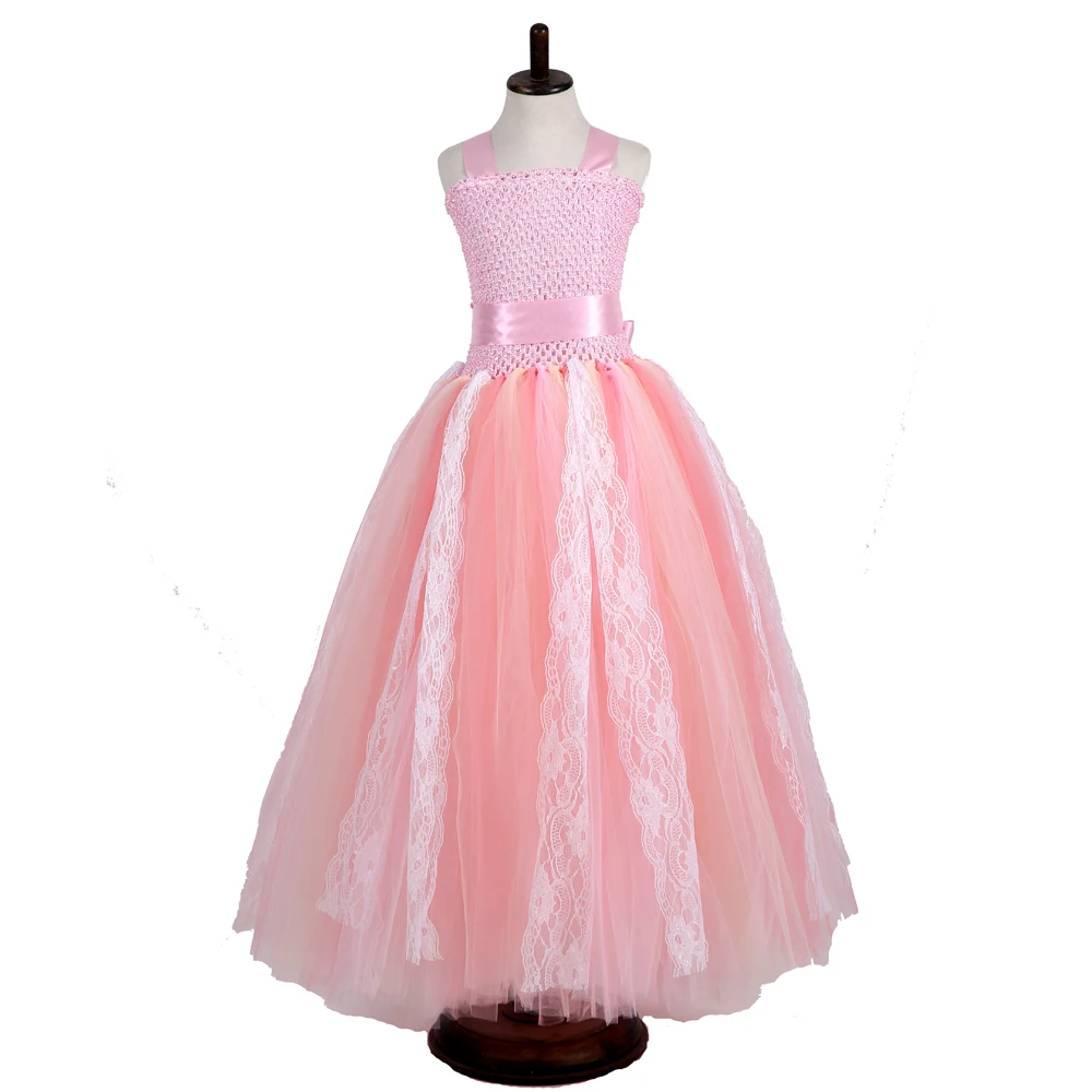 Lace Tulle Flower Girl Evening Dress Ball Gown Children Kids Elegant Pink Navy Blue Tutu Princess Wedding Party Vestidos | Детская