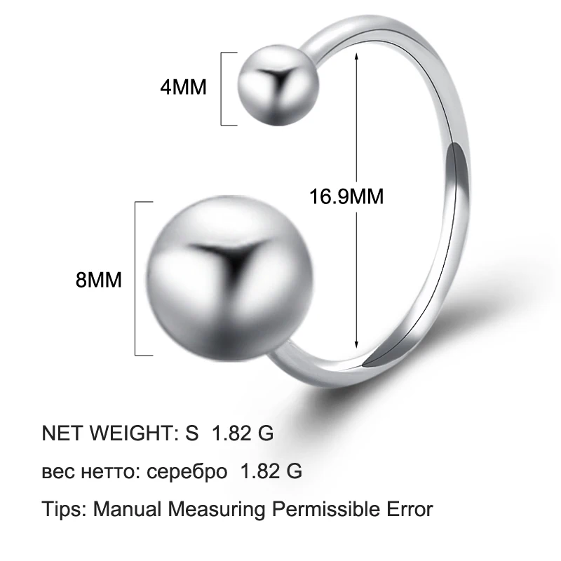 ROCKART Casual Round Ball Rings 100% 925 Sterling Silver Sporty Japanese Designer Simple Style White Gold Color Cuff Ring Women | Украшения