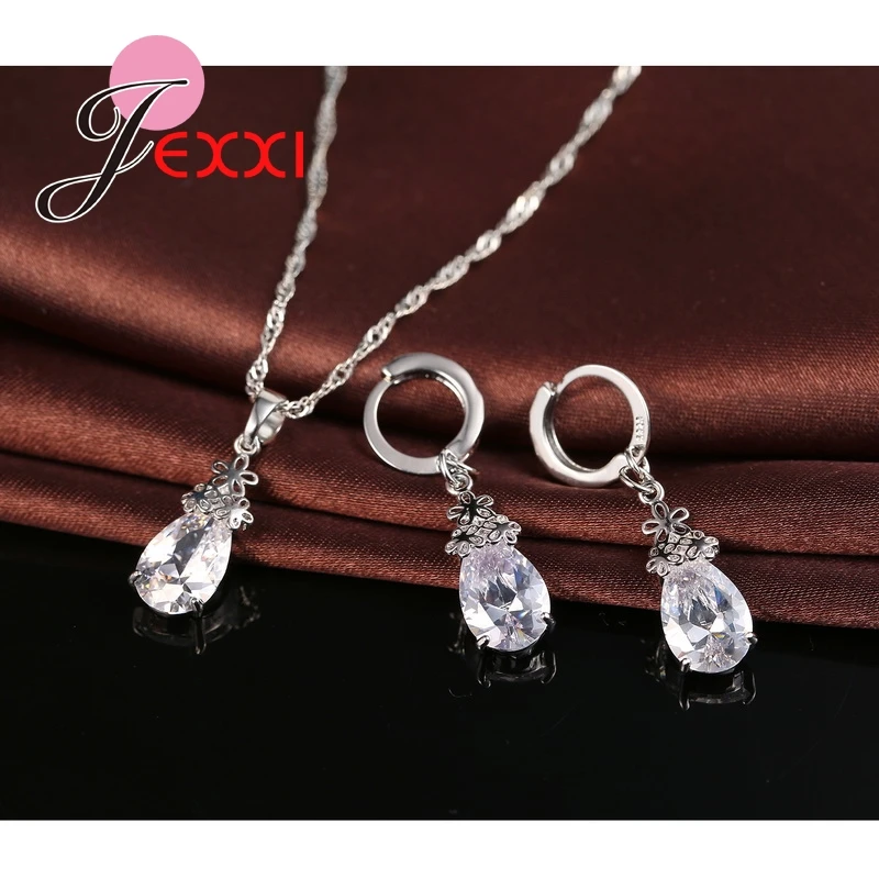 Женский комплект из колье и серёг серебра 925 пробы|engagement jewelry set|jewelry setsdrop sets |