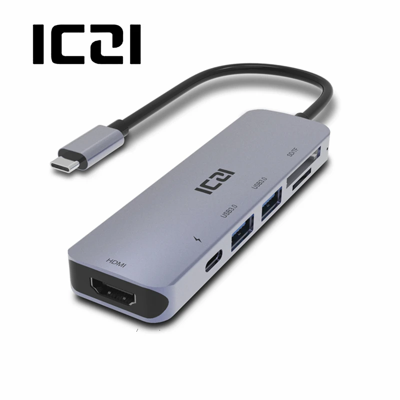 ICZI 6 в 1 USB C концентратор Тип C до 4 K HDMI USB 3,0 SD карты памяти конвертер для macbook Pro huawei P20 P30 Коврики 20 samsung S8 S9