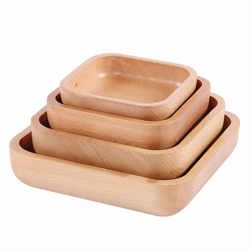 

Square Wooden Storage Plate Eco Friendly For Fruit Nut Food Dishes Tea Dessert Bread Dinner Container Saucer Handmade Tray
