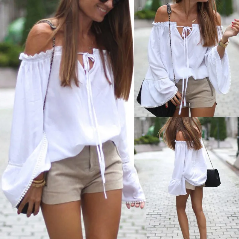 2018 Новая мода футболка белая Для женщин Blusa Повседневное сексуальный топ