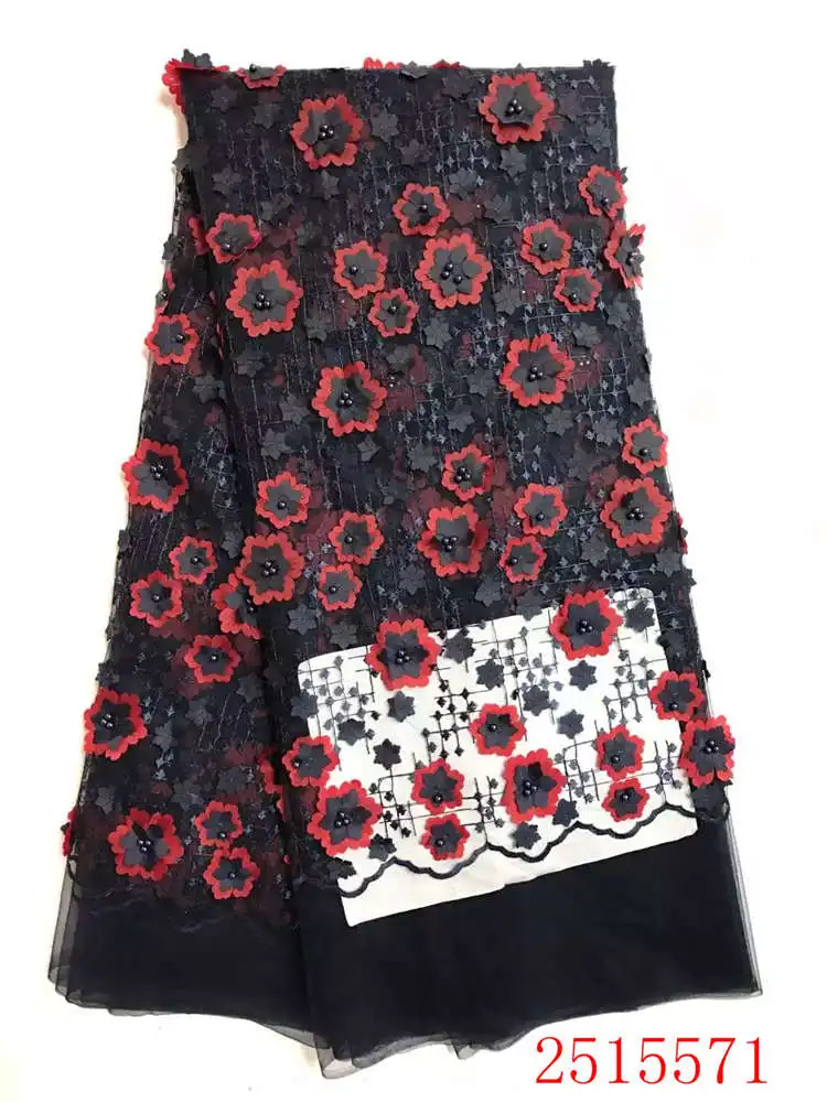 Multi-color African lace fabric 3d flower embroidered tulle mesh for wedding dress 5yards/lot | Дом и сад