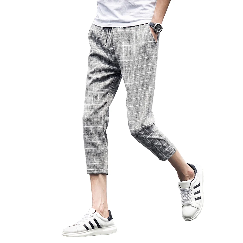 Мужские клетчатые брюки длиной до щиколотки повседневные облегающие спортивные