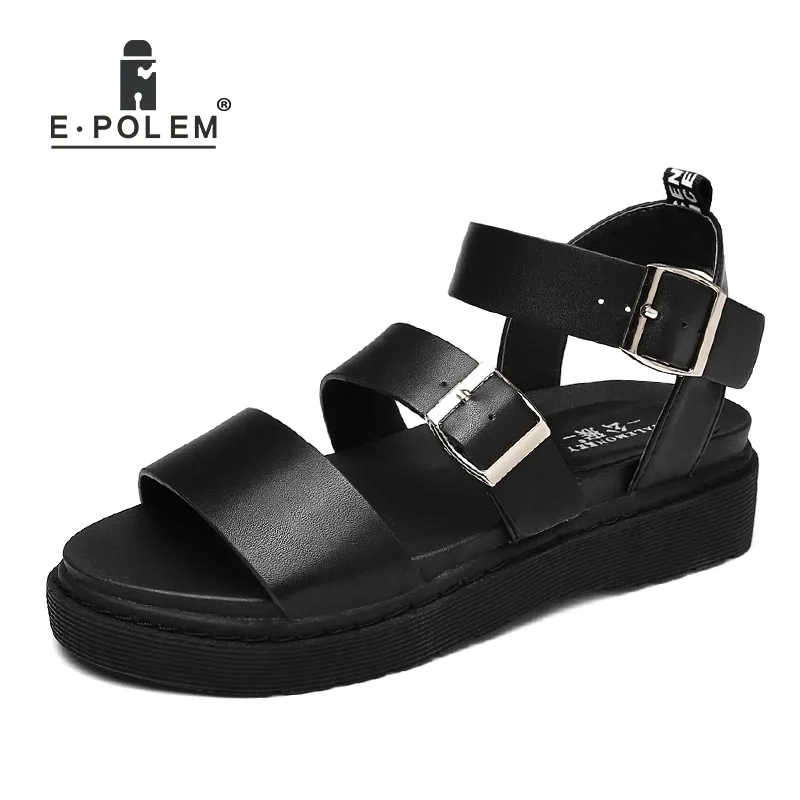 

2018 Summer Women's Leather Sandals Buckle Strap Black Increasing Height Fashion Girls Breathable Beach Female Rome Sandal Shoes