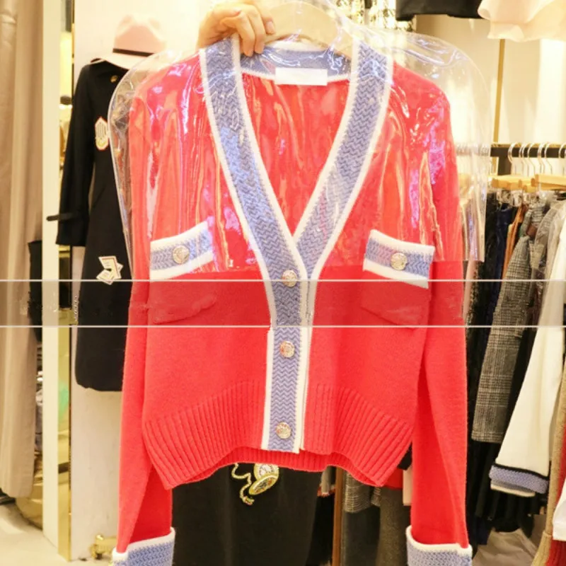 Женский Осенний трикотажный кардиган в полоску свитер цветную однобортное