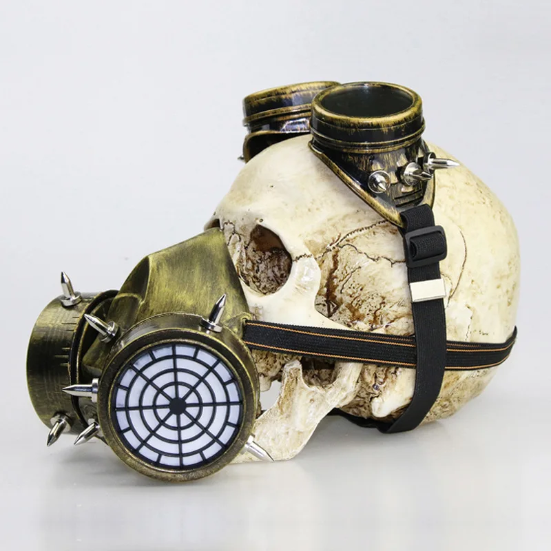

2018 New Mens Vintage Gold Resin Steampunk Goggles and Gas Mask Women Men Cosplay Halloween Costume Accessories Gothic Mask