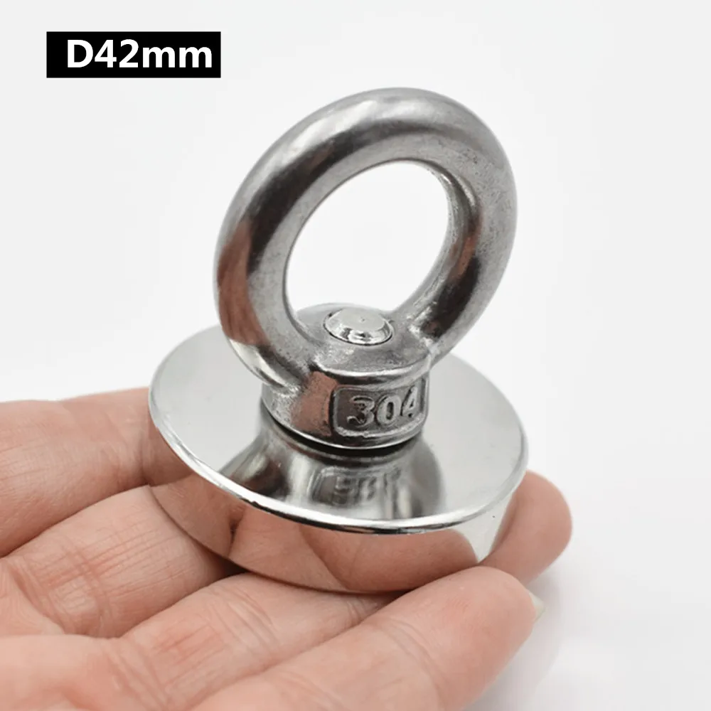 D42mm Неодимовый магнит крюк сильный Мощный спасательный магнит горшок с кольцом рыболовные снасти, морской спасательное оборудование тяговое крепление - Цвет: D42mm