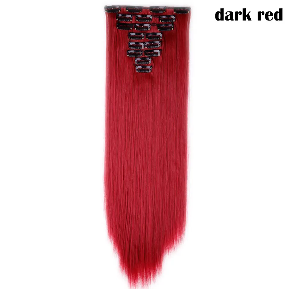dark red SNOILITE, 26 дюймов, женские Синтетические длинные прямые волосы, 8 шт., на заколках, для удлинения волос, на всю голову, толстые, синтетические волосы, чистые цвета - Цвет: dark red