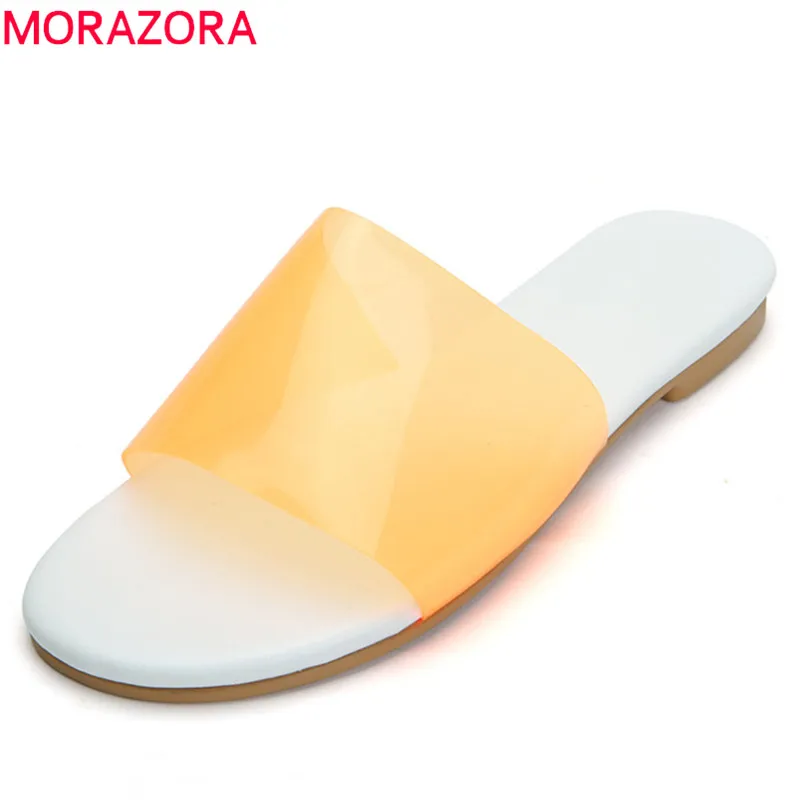 MORAZORA/2020 Лидер продаж Летняя обувь Женские шлепанцы Модные однотонные туфли на