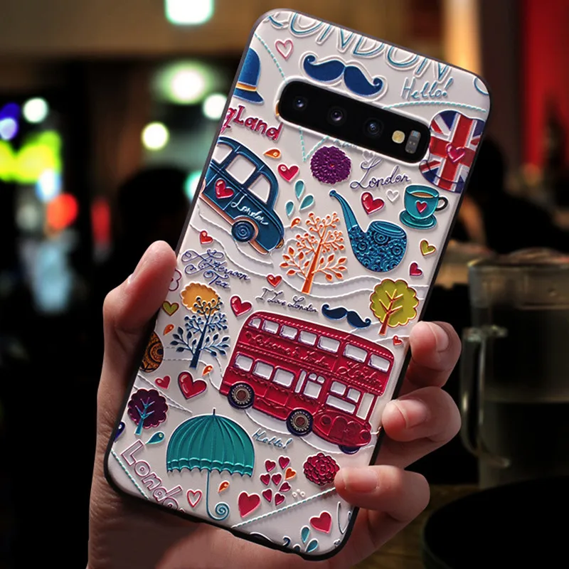 bashi Цветок черный чехол ТПУ для samsung Galaxy S10 Plus S10e телефон Сумки Чехол 3D Матовый тиснение Coque для samsung S10Plus S10 Plus чехол s - Цвет: bashi