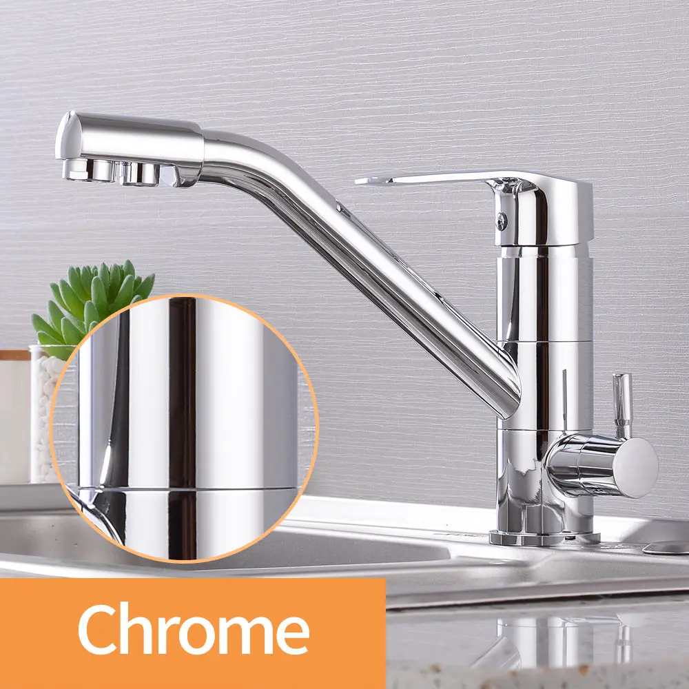 chrome Кухонный кран фильтр для воды поворотный питьевой кран двойной Носик очиститель смесители для кухни сосуд Раковина Смеситель кран горячий и холодный - Цвет: chrome