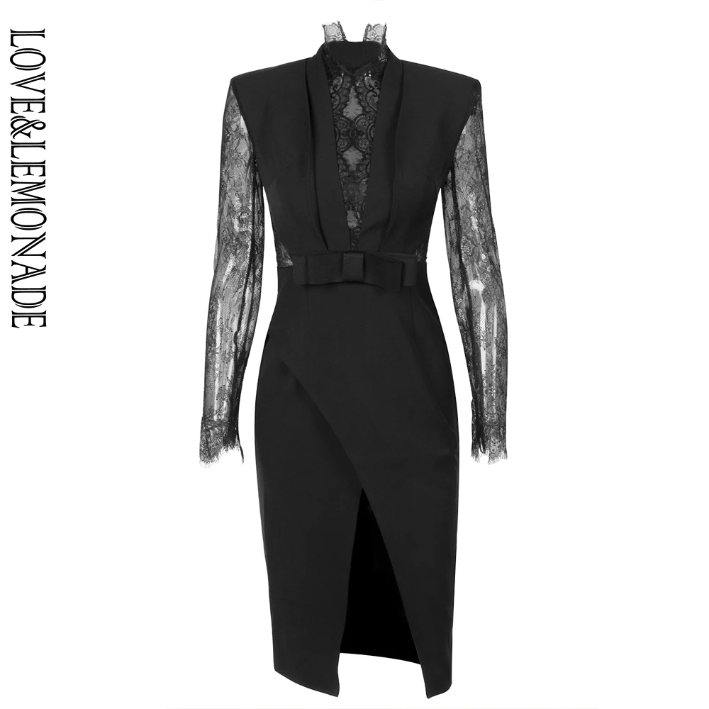 LOVE & LEMONADE сексуальное кружевное платье с воротником стойкой и высокой талией