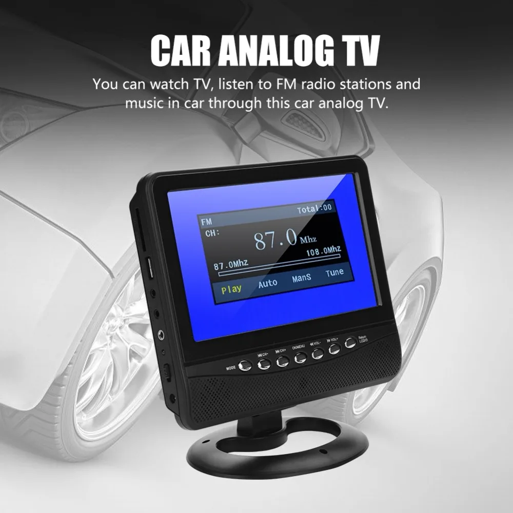 7in lcd Портативный автомобиль аналоговый телевизор 20 Гц-20 кГц PAL/NTSC/SECAM HD Автомобильный ТВ-тюнер fm-радио TXT ридер SD MMC телевизионный ТВ