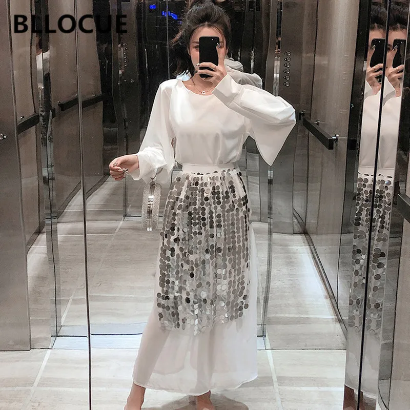 BLLOCUE новый модный Двухсекционный женский шифоновый костюм с круглым вырезом и