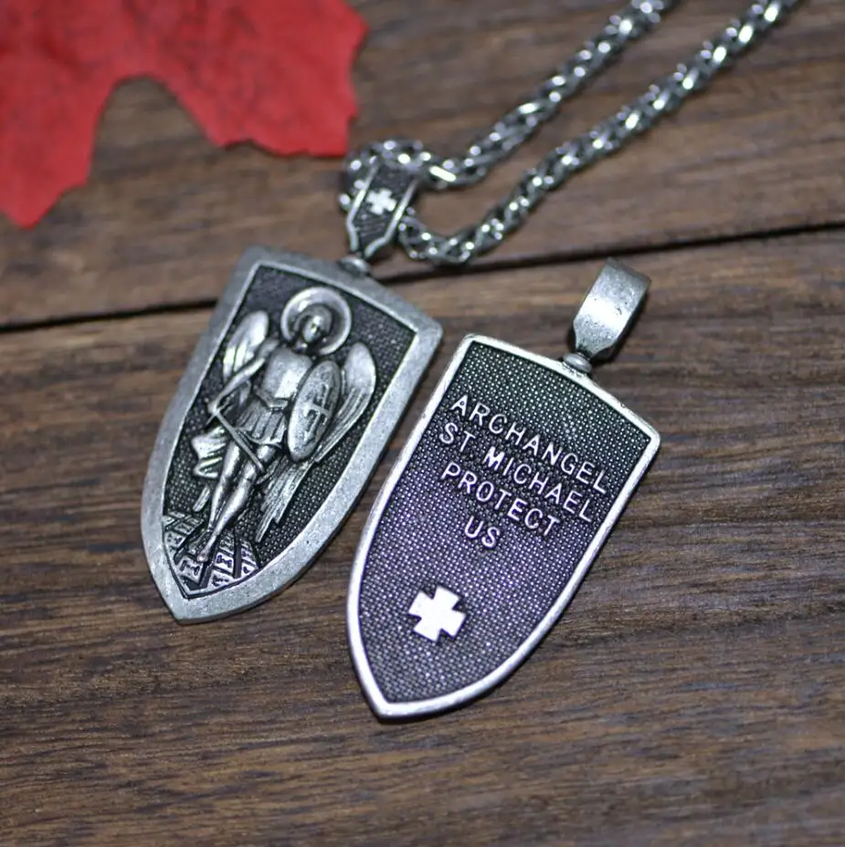 Stain Steel Chain AS Langhong 1 шт. подвеска с Майклом защитите меня амулет религиозное ожерелье - Окраска металла: Stain Steel Chain AS