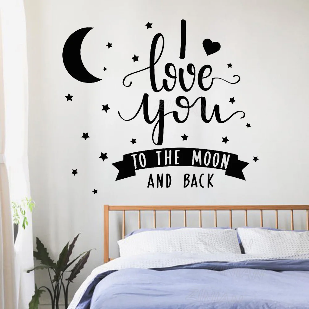 

Moon and Stars Pattern Wall Decal Quote I Love You To The Moon And Back Vinyl Stickers for Nursery Bedroom Home Decor Mural Z780