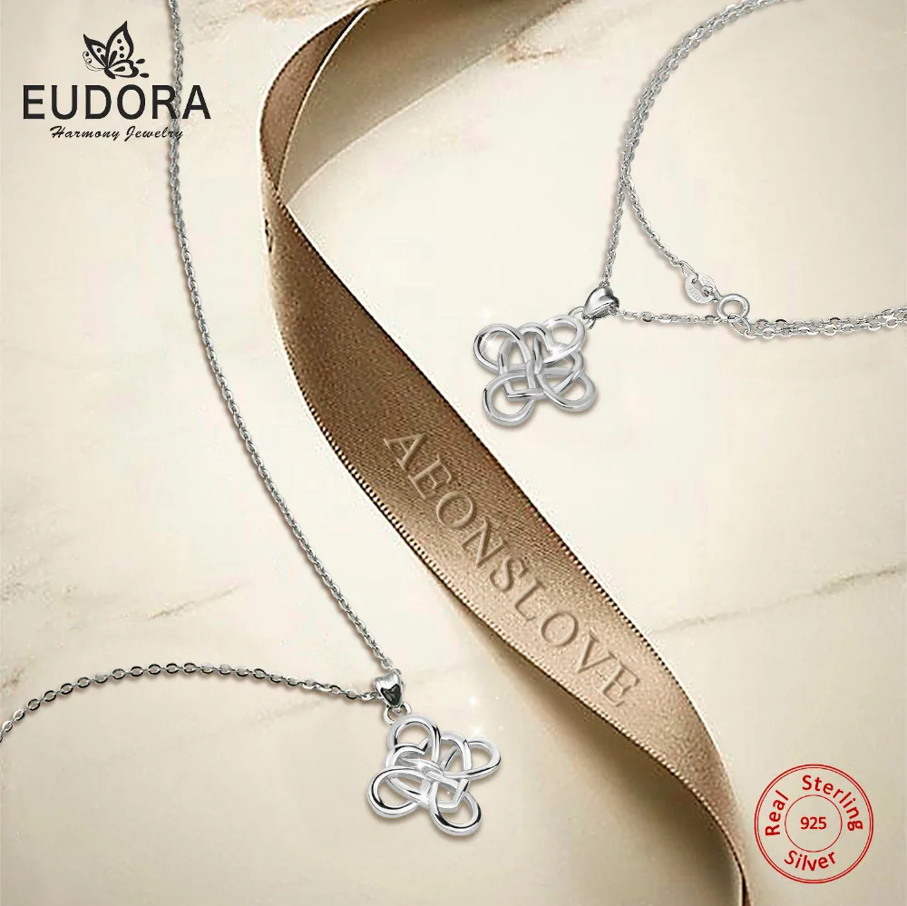 EUDORA настоящий чистый 925 Стерлинговое Серебро Good luckly Celtics Love Knot подвески с шармами