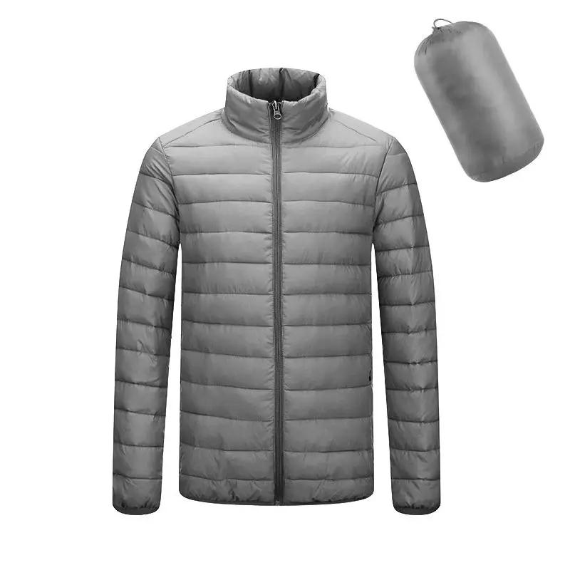 Standing Collar Осенняя зимняя куртка Мужская Легкая однотонная с капюшоном Ультралегкая пуховая Хлопковая весенняя зимняя куртка для мужчин - Цвет: Standing Collar