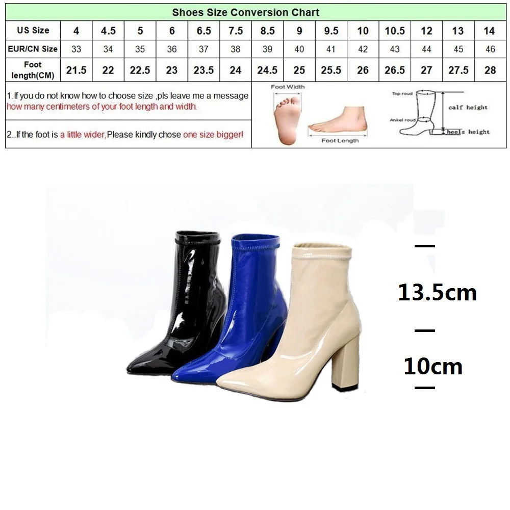 

DRFARGO Spring Shoes Women 10cm Square High Heel Stretch Slip on Ankle Boots size 35-40 Pointed Toe Fashion Mujer Zapatos 9991