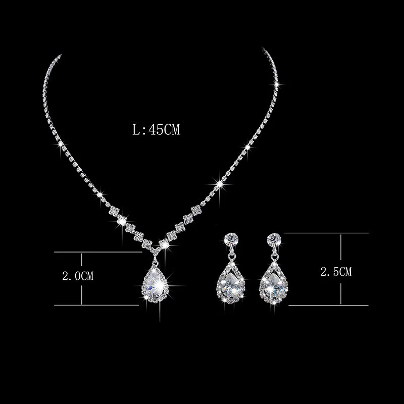 Cute Female Crystal White Zircon Stone Jewelry Set 925 Silver Chain Necklace Earrings Set Valentine's Day Gifts
