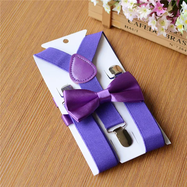 Purple Mantieqingway для мальчиков и девочек, подтяжки для детей, регулируемые эластичные подтяжки с 3 зажимами на спине, Детские подтяжки, комплект с галстуком-бабочкой на подтяжках для свадьбы - Цвет: Purple