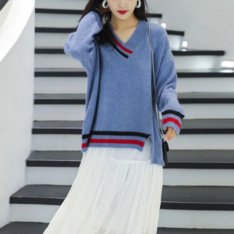 Wonder 2019 new Spring autumn sweaters women fashion sexy v-neck sweater loose batwing sleeve pullover | Женская одежда