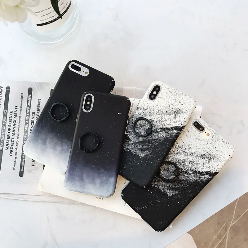 Boucho Ring Grip Case For iPhone 7 8 6 6s Plus Matte Phone X XS MAX XR Vintage Starry Sky Cover With Finger |
