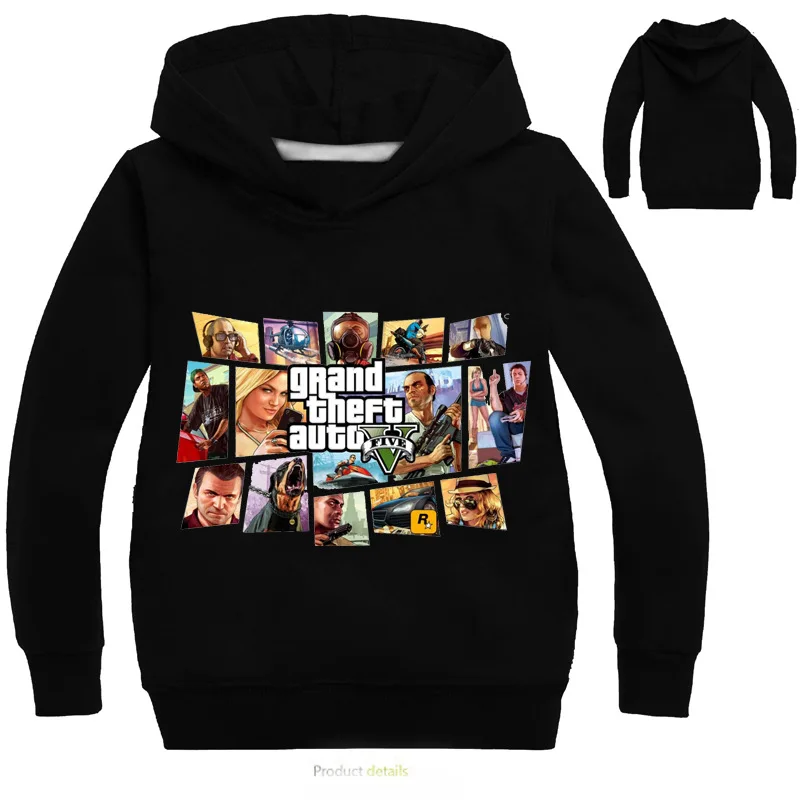 2-16Years 2019 игра Gta с капюшоном детские толстовки детская одежда верхняя для девочек