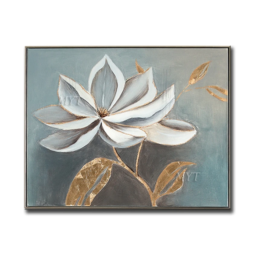 

MYT Hand Painted New White Gold flower Oil Painting Canvas Paintings For Living Room Modern flower tree picture Wall Art Picture