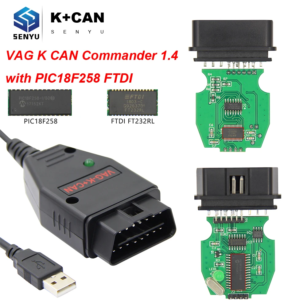 VAG K CAN Commander 1,4 OBD OBD2 автомобильный диагностический авто инструмент кабель с FTDI FT232RL PIC18F258 CAN K-Line для VW/AUDI/SKODA/Seat