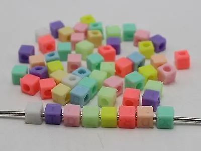 

250 Mixed Pastel Color Acrylic Assorted Alphabet Letter Cube Pony Beads 6X6mm
