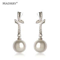 madrry classic gorgeous drop earrings silver color simulated pearl crystal jewelry for women cubic zircon elegant copper earring