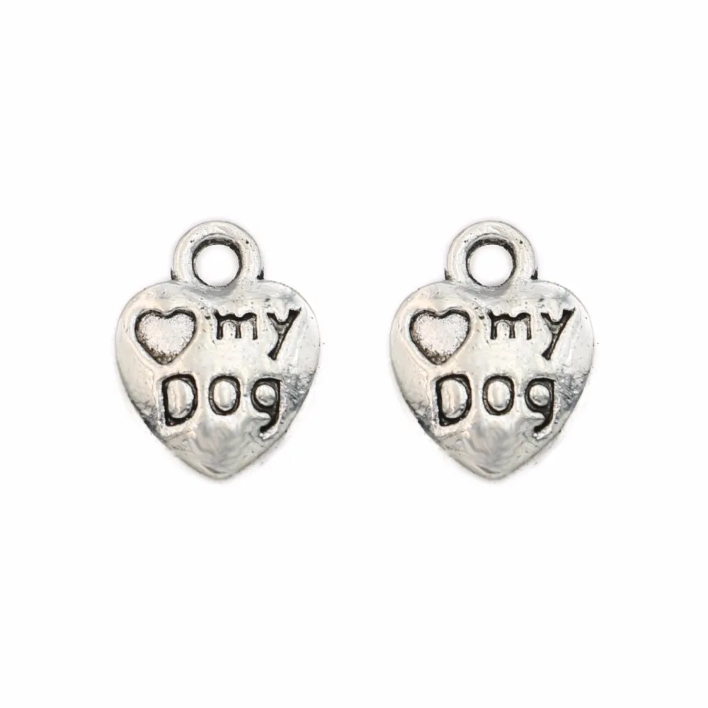 

10pcs Antique Silver Plated I love my dog Heart Charms Pendants for Bracelet Jewelry Making DIY Accessories Craft 13x13mm