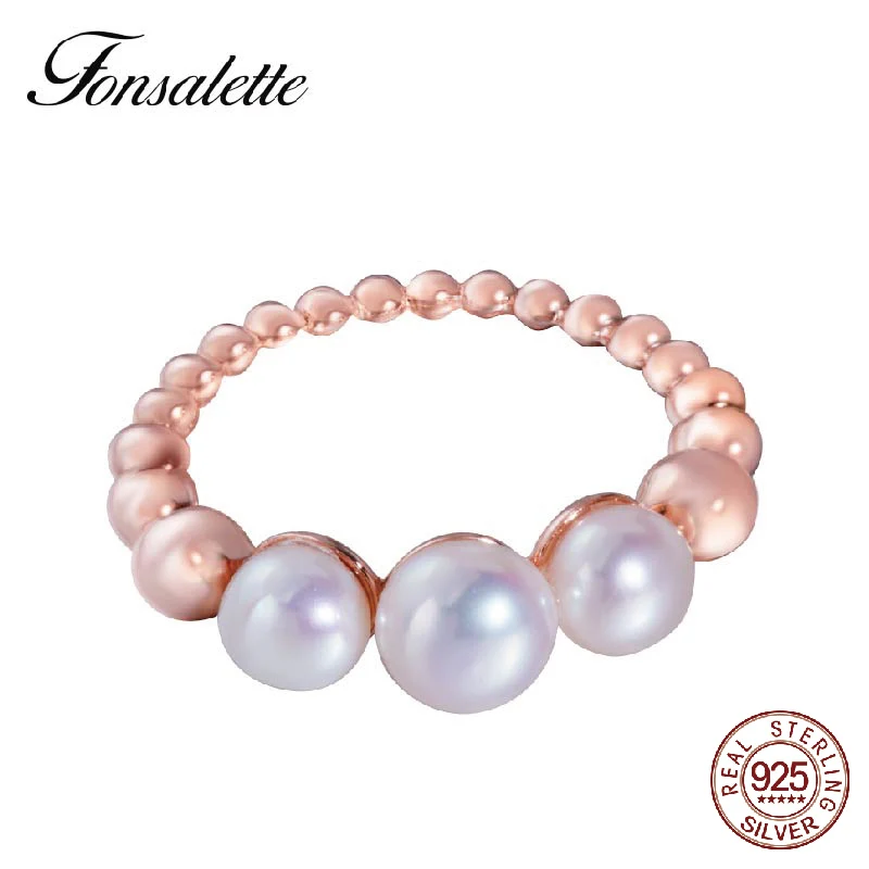 

Fonsalette High Quality 925 Sterling Silver White Freshwater Cultured Pearl woman Circle Beads Rings Wedding Jewelry gift ZK30
