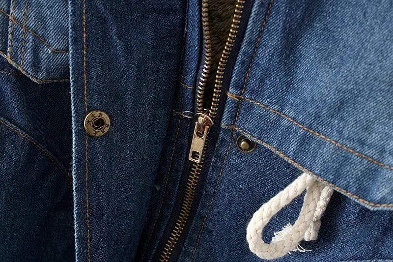 Осенне зимняя хлопковая джинсовая куртка с капюшоном из меха на флисе в