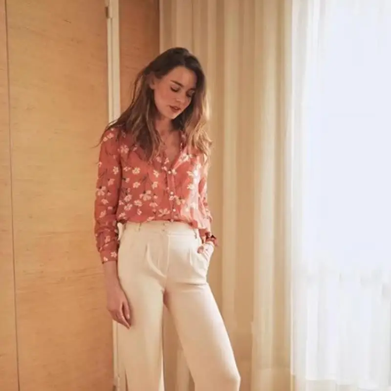 Женские топы и блузки Blusas Mujer de moda Цветочная блузка с длинным рукавом розовая блузка рубашка летний топ Корейская одежда