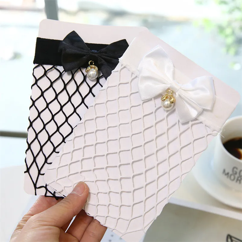 Однотонные женские ажурные носки до щиколотки с гофрированными вставками