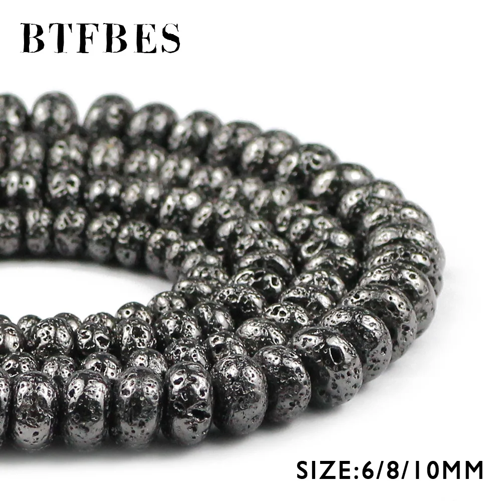 BTFBES 6 до 10 мм пушечно-черные лавовые промежуточные бусины плоско-круглой формы из натурального камня вулканического происхождения свободные бусины для изготовления украшений DIY браслетов.