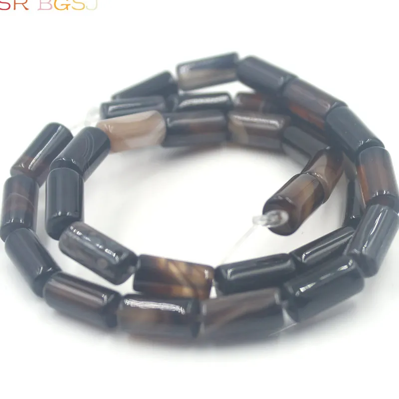 7 Black Onyx Agate 6x12 мм трубчатая колонна для изготовления ювелирных изделий, подлинные драгоценные камни, камень, Полоска, агат оникс, свободные бусины, нить 15" - Цвет: 7 Black Onyx Agate