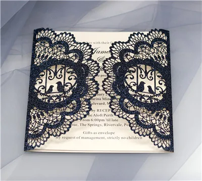 glittery blue Блестящие синие приглашения для свадьбы свадебный душ Роскошные лазерная резка птицы свадебные карты Индивидуальные печати 50 шт - Цвет: glittery blue