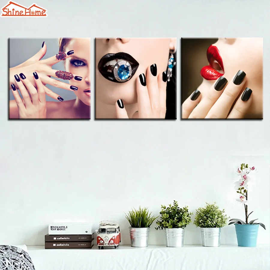 ShineHome-3pcs триптих картина холст печатных настенная живопись модульная макияж
