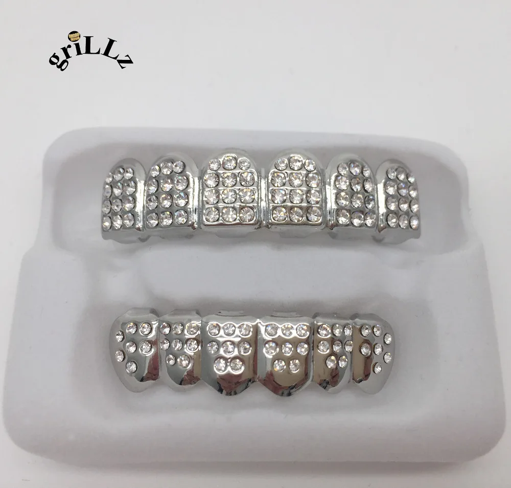 Фирменные хрустальные камни посеребренные сверкающие Зубные коронки с фианитом