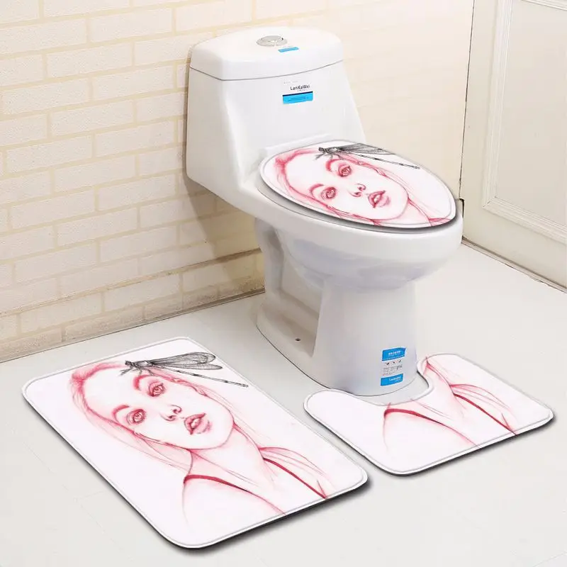 

Zeegle 3D Portrait Pattern 3Pcs Mats For Bathroom And Toilet Anti-slip Bathroom Floor Mats Toilet Rugs Microfiber Bath Mat Set