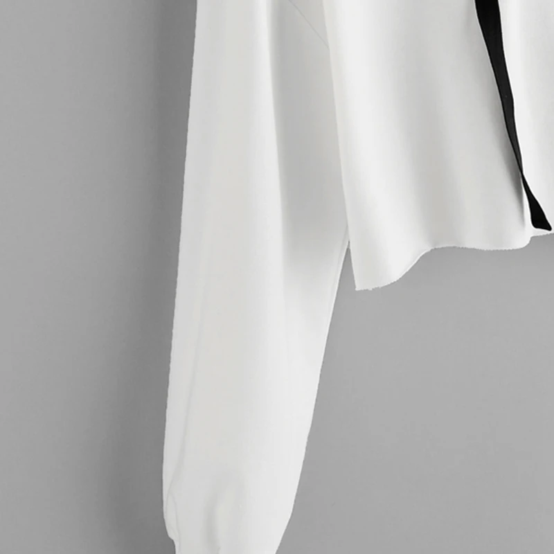 2018 новые белые заниженной линией плеч Raw Hem Crop Толстовка Для женщин Письмо печати